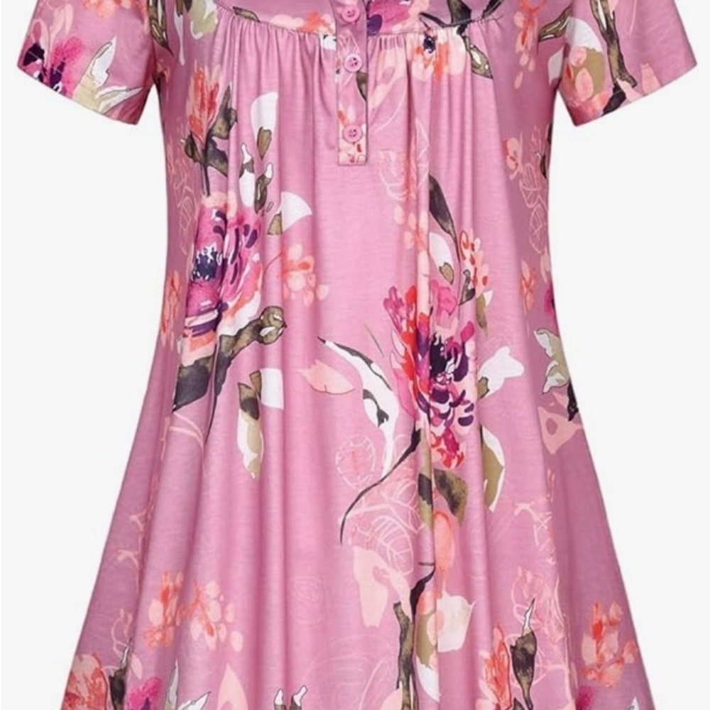 Pink Floral Short-Sleeve Tunic Top